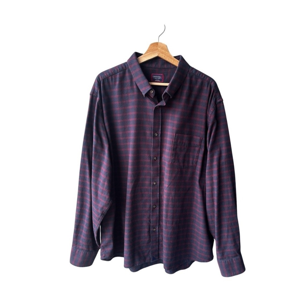 UNTUCKit Flannel Shirt Top Rully Navy Burgundy Plaid Mens XXXL Regular Fit